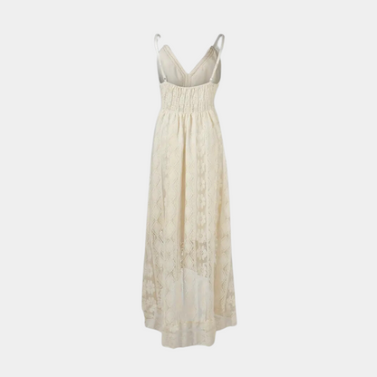 Women’s Midi Dress – Relaxed Fit – Lace Detail – V-Neck – Boho Style – Breathable Fabric