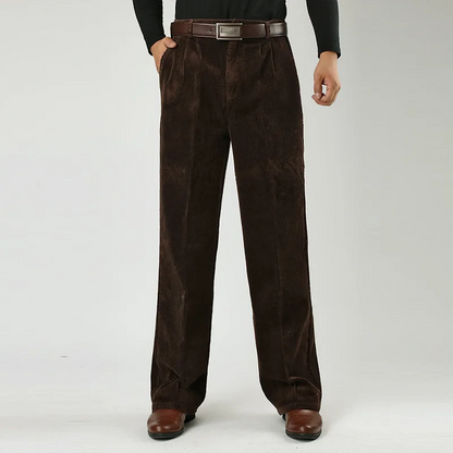 Men's corduroy pants with wide legs, high waist and side pockets