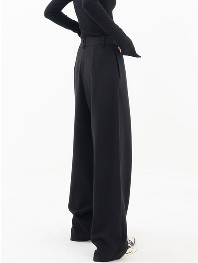 Women’s Wide-Leg Trousers - High Waist - Asymmetric Wrapover - Button Detail - Side Pockets