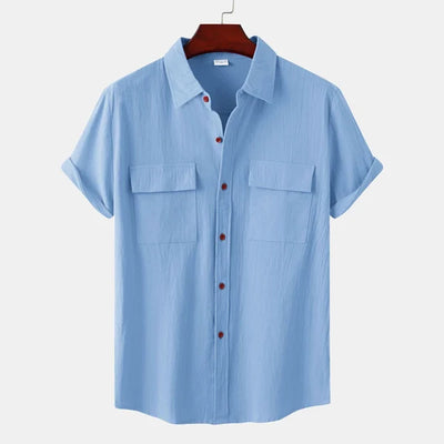 Men’s Short Sleeve Shirt – Relaxed Fit – Natural Fibers – Button Down – Chest Pockets