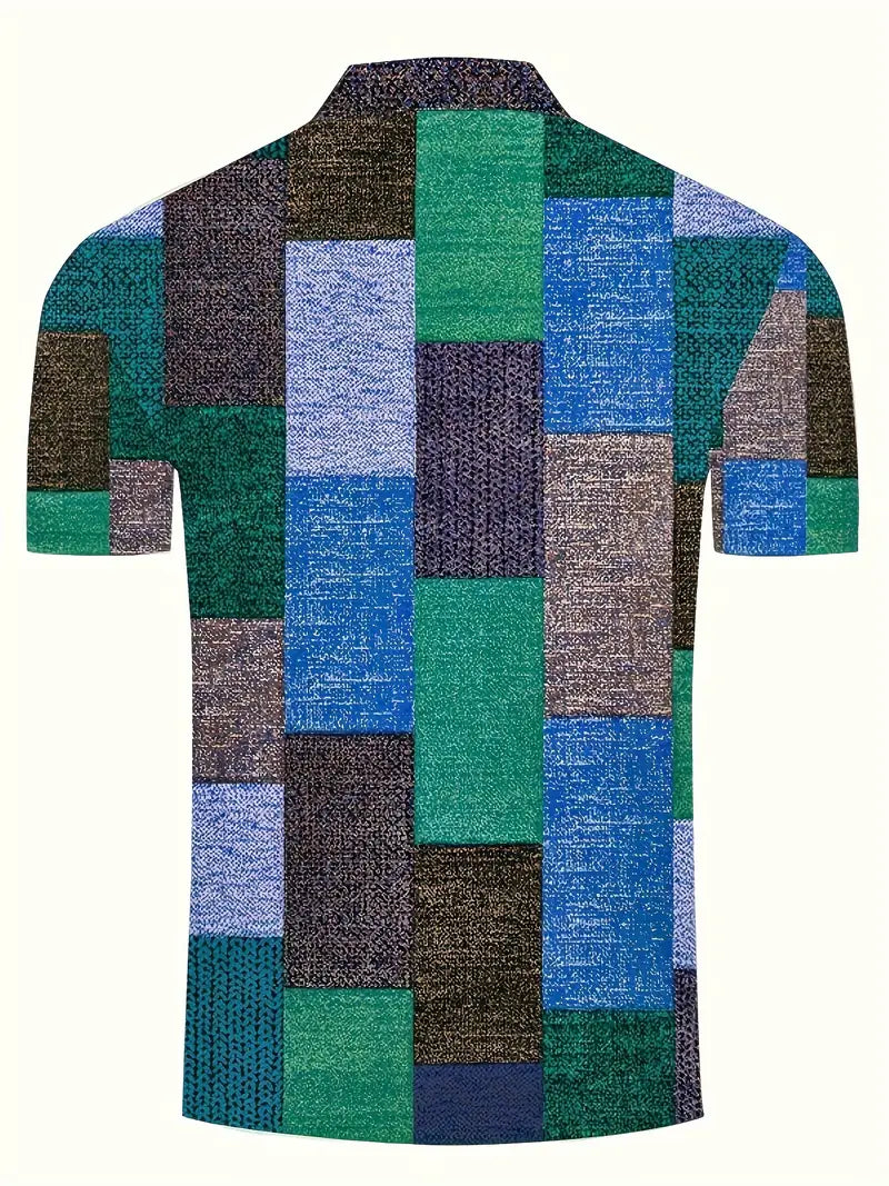 Men’s Polo Shirt - Patchwork Design - Short Sleeve - Breathable Casual Wear