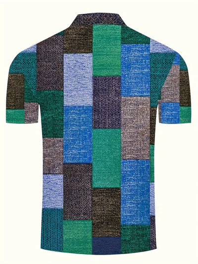 Men’s Polo Shirt - Patchwork Design - Short Sleeve - Breathable Casual Wear