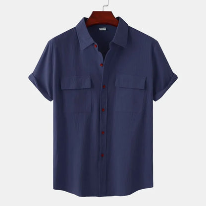 Men’s Short Sleeve Shirt – Relaxed Fit – Natural Fibers – Button Down – Chest Pockets