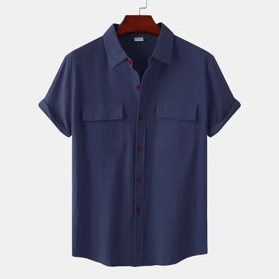 Men’s Short Sleeve Shirt – Relaxed Fit – Natural Fibers – Button Down – Chest Pockets