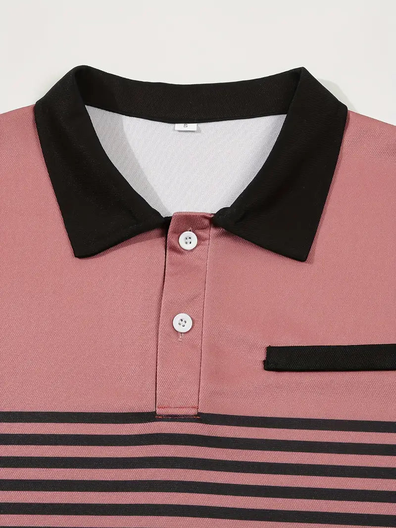 Men’s Polo Shirt - Slim Fit - Striped Design - Short Sleeve Casual Wear
