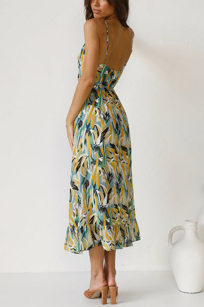 Women's Maxi Dress - Flowing Fit - Spaghetti Straps - Empire Waist - V-Neck Elegant Style