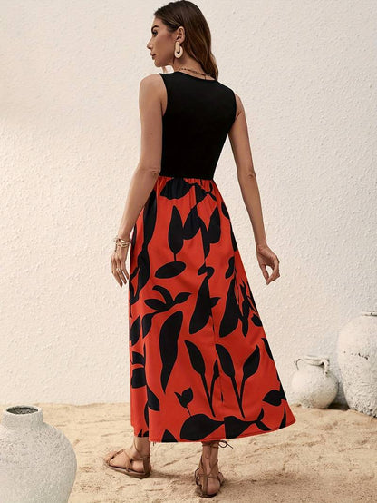 Women's Sleeveless Maxi Dress - Fitted Bodice - Scoop Neck - Flowy A-Line Skirt