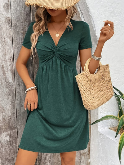Knot-front v-neck short-sleeve dress for women