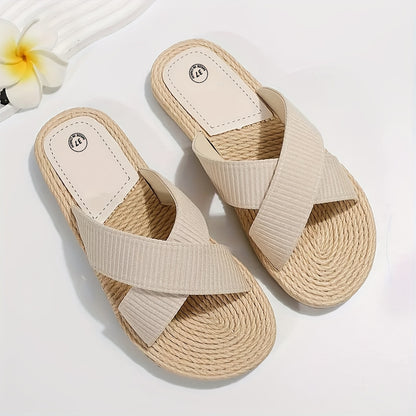 Women's Lightweight Cross Band Summer Sandals - Non-Slip, Comfy Vacation Beach Slides