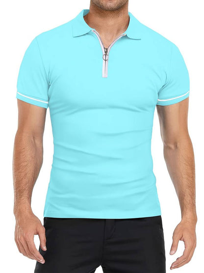 Men’s Polo Shirt – Slim Fit – Short Sleeve – Quarter Zip – Stylish Contrast Detail