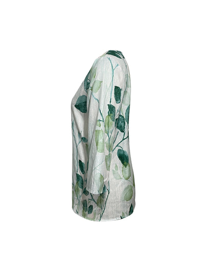 Leaf print v-neck formal blouse for women