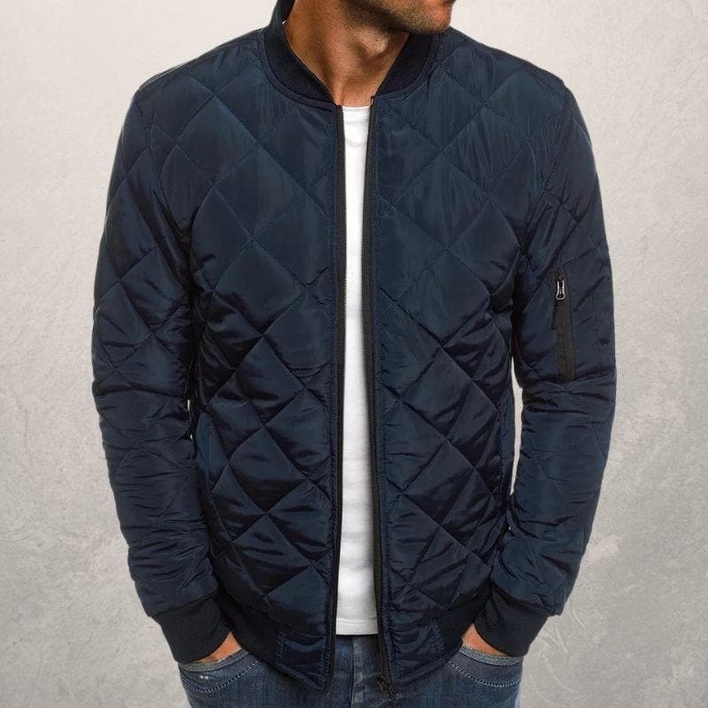 Men’s Bomber Jacket – Quilted Diamond Pattern – Wind Resistant – Ribbed Trim – Utility Pocket
