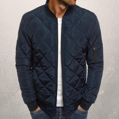 Men’s Bomber Jacket – Quilted Diamond Pattern – Wind Resistant – Ribbed Trim – Utility Pocket