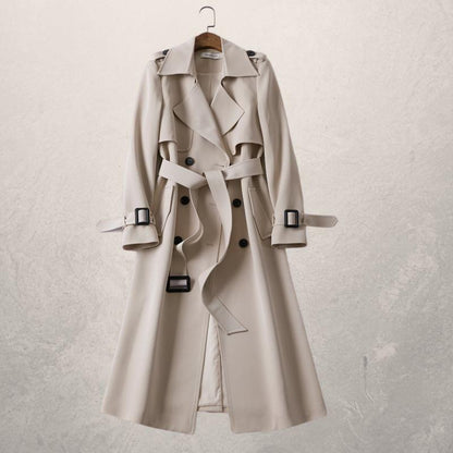 Women’s Trenchcoat – Tailored Fit – Double-Breasted – Belted Waist – Woven Cotton