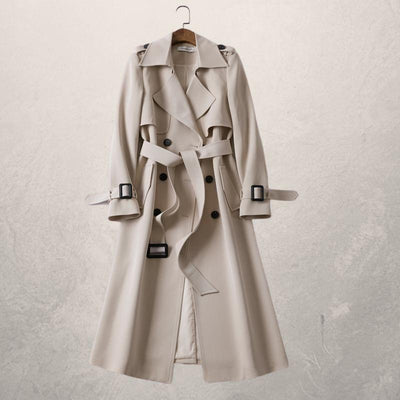Women’s Trenchcoat – Tailored Fit – Double-Breasted – Belted Waist – Woven Cotton