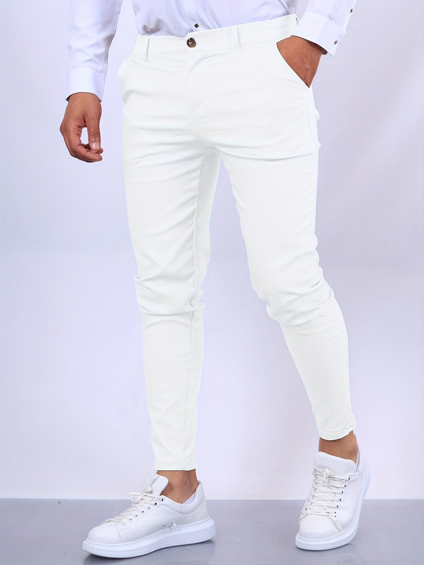 Men’s Slim-Fit Trousers - Tailored Design - Belt Loops & Pockets - Button & Zip Closure