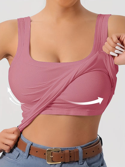 Ribbed crop tank top with built-in support for women