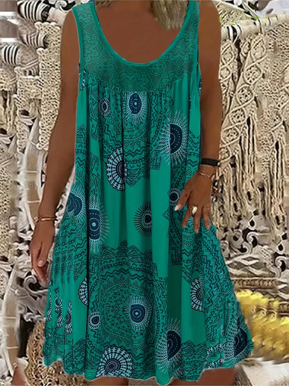 Women's Floral Print Maxi Tank Dress with Round Neck