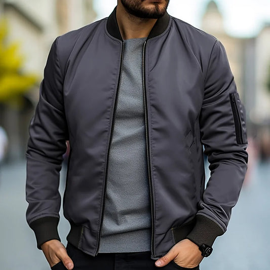 Men’s Bomber Jacket – Regular Fit – Lightweight Breathable Blend – Ribbed Trim Casual
