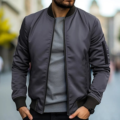Men’s Bomber Jacket – Regular Fit – Lightweight Breathable Blend – Ribbed Trim Casual
