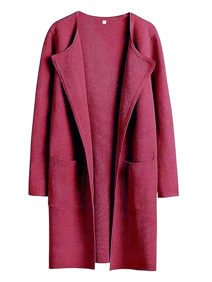 Women’s Knee-Length Coat – Wool Blend – Relaxed Fit – Wide Lapel – Patch Pockets