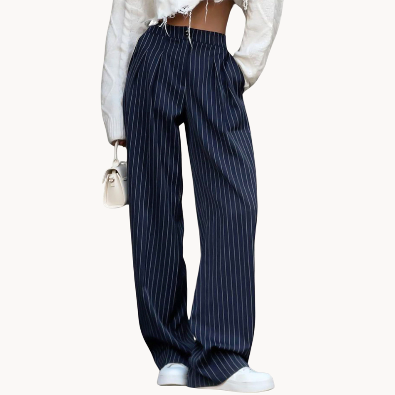 Women's Wide-Leg Trousers - High Waist - Tailored Fit - Pinstripe Elegant Style