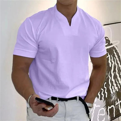 Men’s Athletic T-Shirt - Notched V-Neck - Short Sleeve - Slim Fit Casual Wear