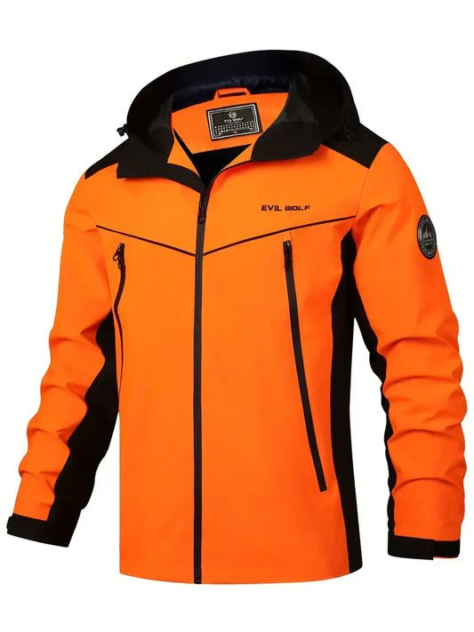 Men’s Outdoor Jacket – Waterproof Slim Fit – Hooded – Reflective Panels – Zip Pockets