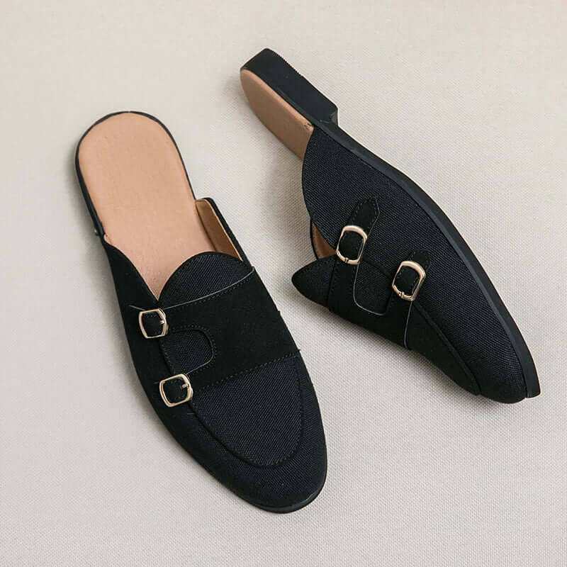 Women’s Slippers – Plush Comfort – Slip-On Open Back – Dual Buckle Straps