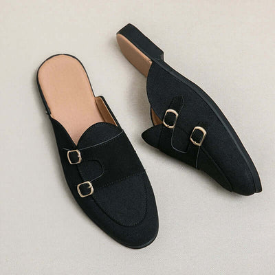 Women’s Slippers – Plush Comfort – Slip-On Open Back – Dual Buckle Straps