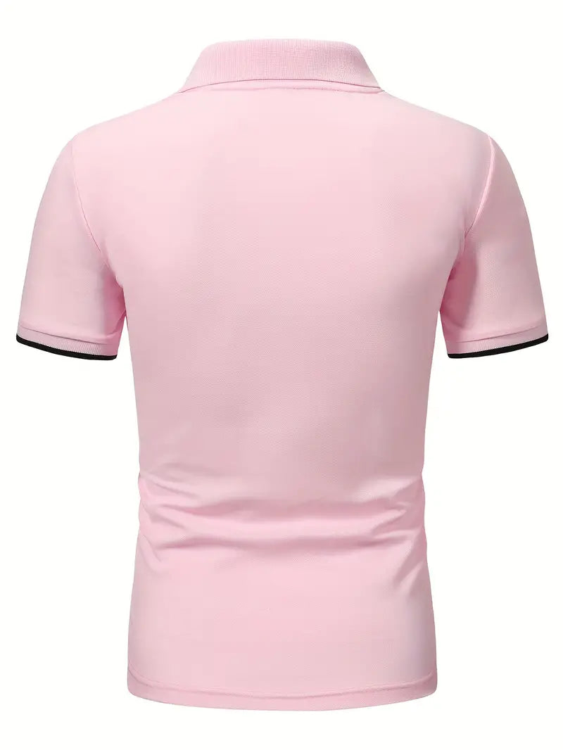 Men’s Polo Shirt - Slim Fit - Short Sleeve - Vertical Stripe Pattern - Classic Collar