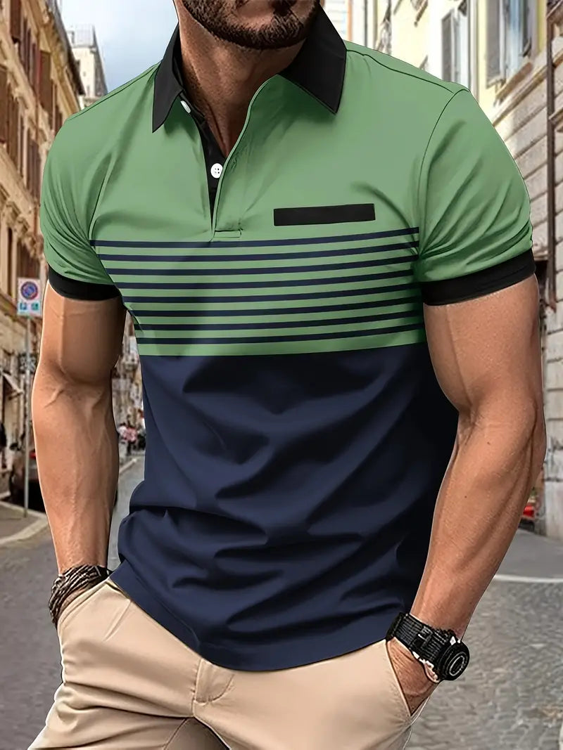 Men’s Polo Shirt - Slim Fit - Striped Design - Short Sleeve Casual Wear