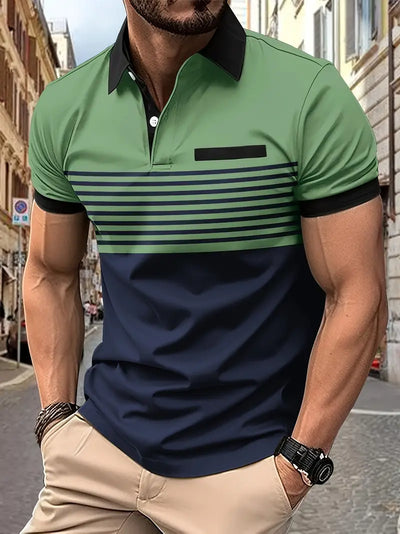 Men’s Polo Shirt - Slim Fit - Striped Design - Short Sleeve Casual Wear