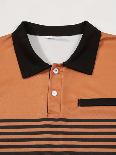 Men’s Polo Shirt - Slim Fit - Striped Design - Short Sleeve Casual Wear