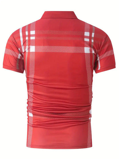 Men’s Polo Shirt - Plaid Pattern - Slim Fit - Short Sleeve Classic Casual Wear