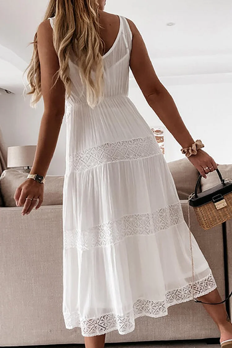 Elegant Solid Lace V-Neck Dresses