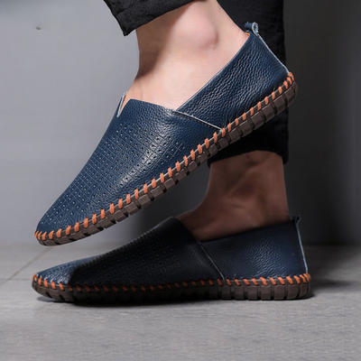 Men’s Leather Loafers – Slip-On Moccasin Style – Pebbled Texture – Casual Fit