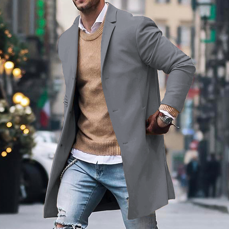 Men’s Trench Coat – Tailored Fit – Full Length – Lapel Collar – Hidden Buttons