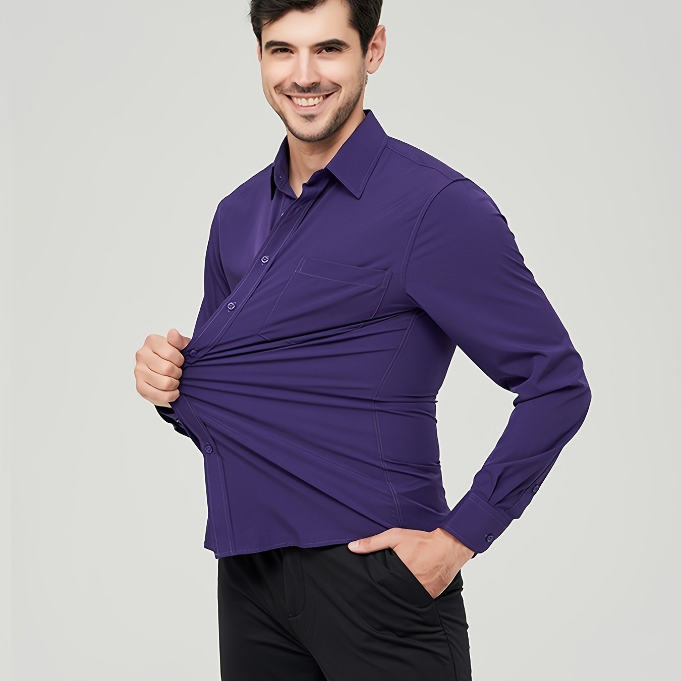 Men’s Dress Shirt - Breathable Cotton - Modern Fit - Long Sleeve Button-Up