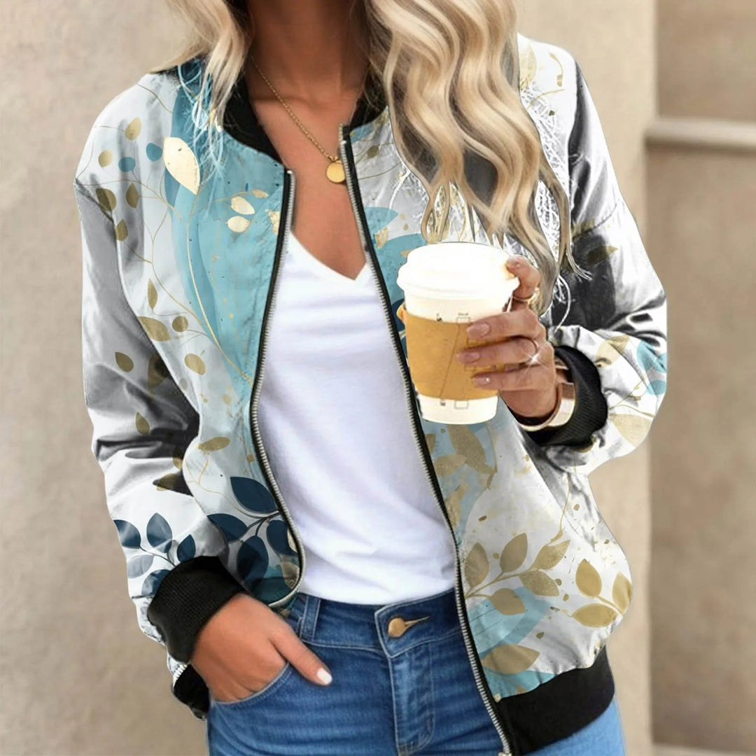 Women’s Bomber Jacket – Relaxed Fit – Botanical Print – Breathable Blend – Zip Front