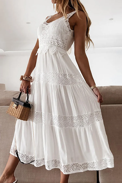 Elegant Solid Lace V-Neck Dresses