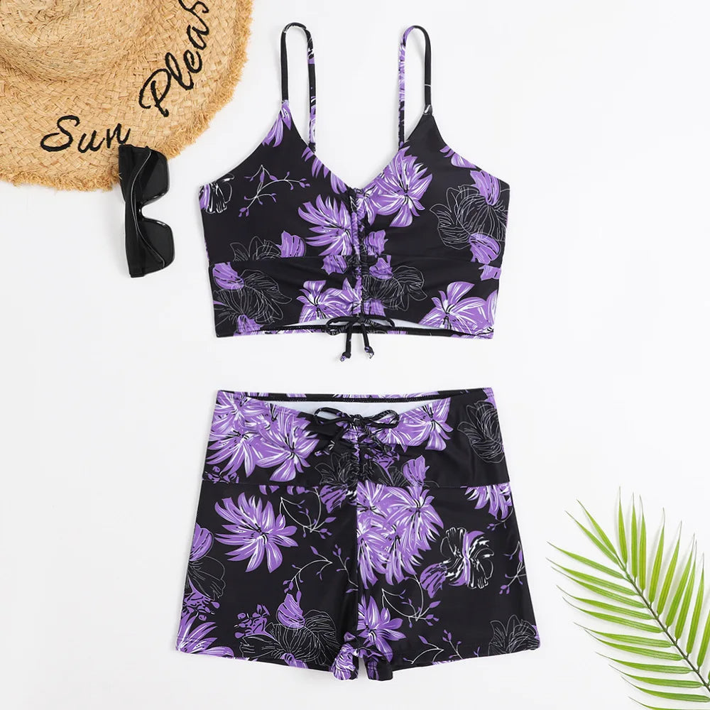Women’s Bikini Set – High Waist Bottom – Ruched Bralette – Breathable Stretch Fabric
