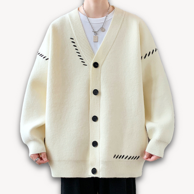 Men’s Knitted Cardigan – Wool Blend – Oversized Fit – Button-Up – Ribbed Edging