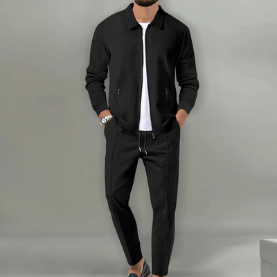 Two-piece set with zip-up jacket and pants for men