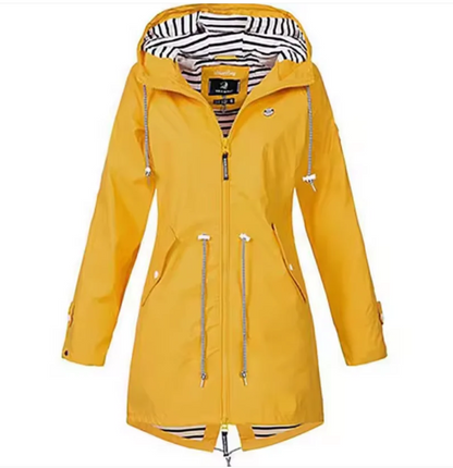 Women’s Hooded Jacket – Mid Length – Adjustable Waist – Breathable Fabric