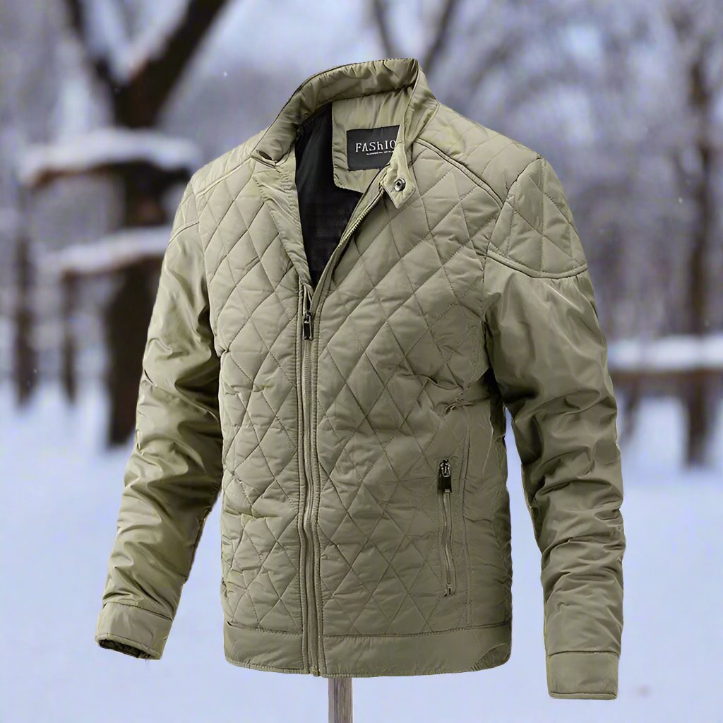 Men’s Quilted Jacket – Slim Fit – High Collar – Zip Closure