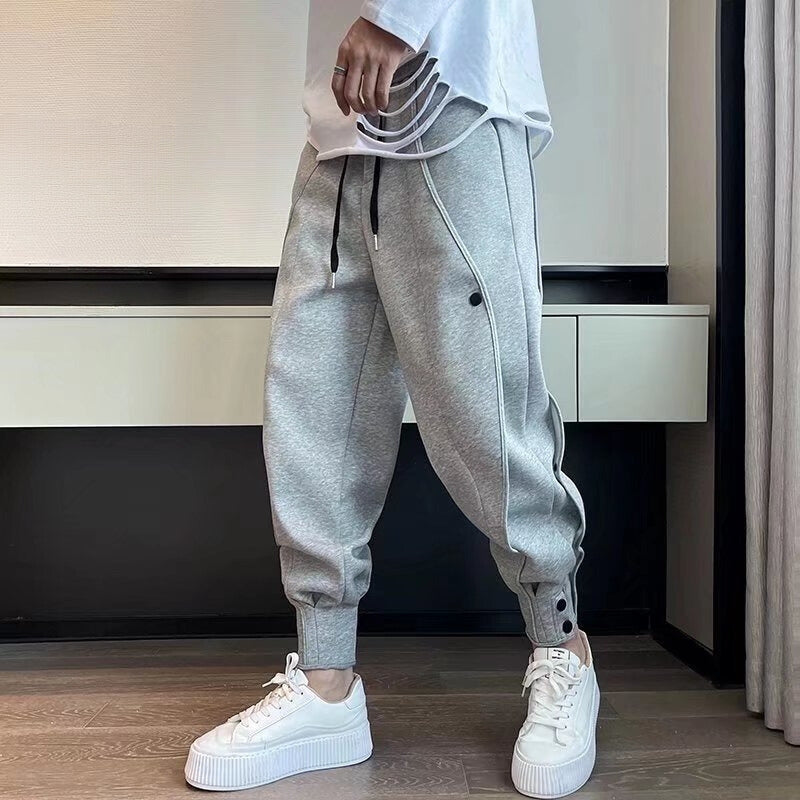 Men’s Tapered Joggers - Elastic Waistband - Cuffed Ankles - Side Piping Detail
