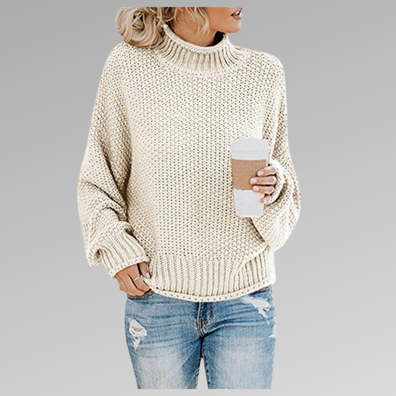 Women's high neck knit long sleeve sweater