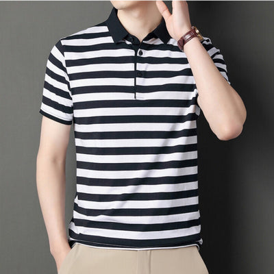 Men’s Polo Shirt – Slim Fit – Soft Knit – Short Sleeve – Striped Casual Style