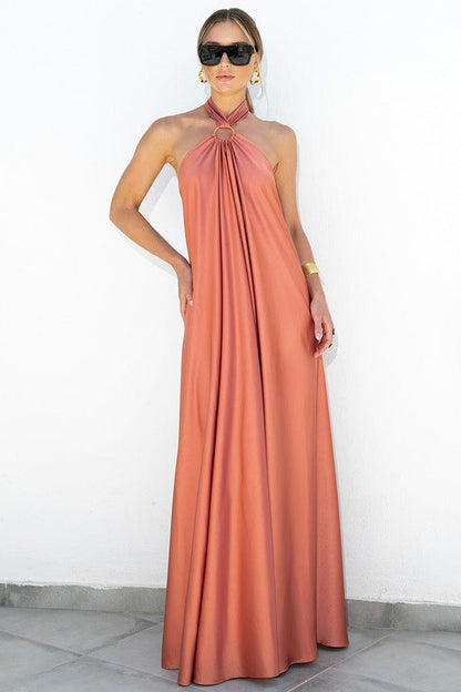 Satin Halter Neck Maxi Dress for Women